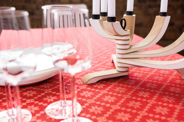 EKELUND "Åtterbladrose Red" Organic Cotton tablecloth 4 sizes