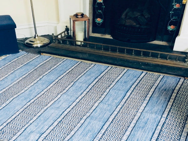 DALARNA BLUE Swedish Cotton Trasmatta Area Rug 5 sizes