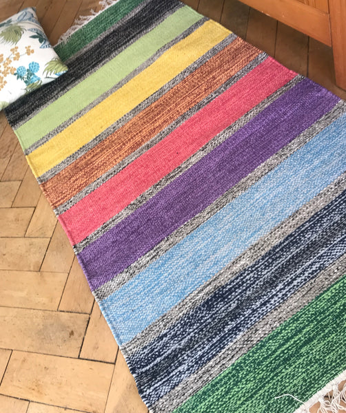 HALLAND Handwoven Striped Cotton Rug Multicoloured 5 sizes