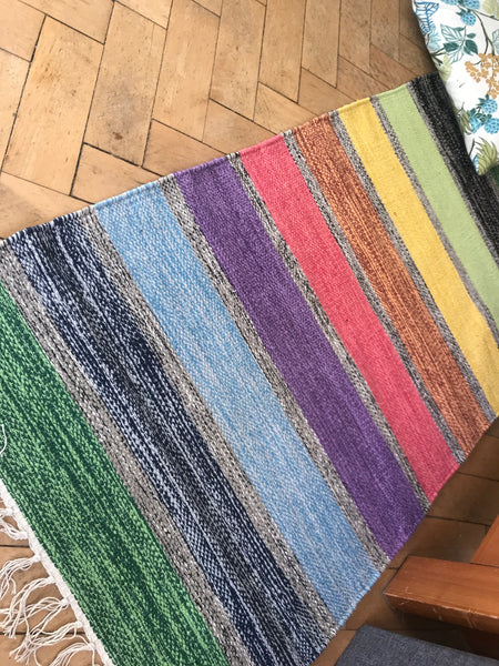 HALLAND Handwoven Striped Cotton Rug Multicoloured 5 sizes