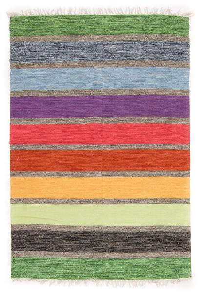 HALLAND Handwoven Striped Cotton Rug Multicoloured 5 sizes