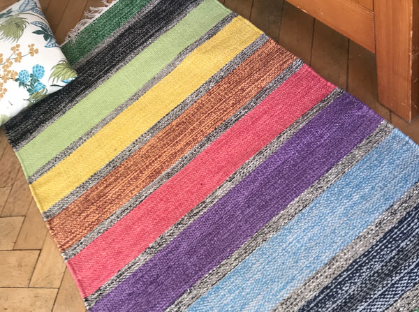 HALLAND Handwoven Striped Cotton Rug Multicoloured 5 sizes