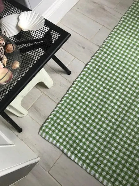 MARIE Pure Cotton Green Gingham Rug 1 only!