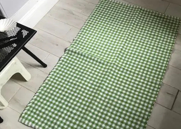 MARIE Pure Cotton Green Gingham Rug 1 only!