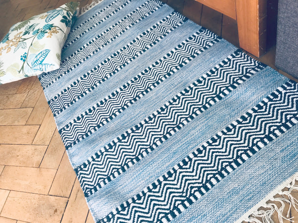 DALARNA BLUE Swedish Cotton Trasmatta Area Rug 5 sizes