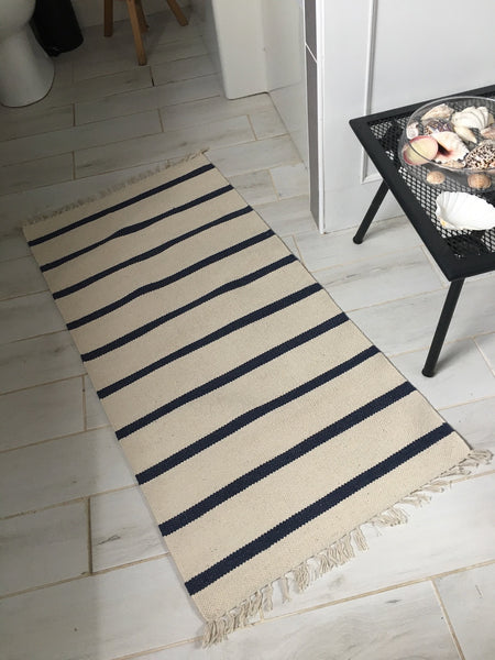 YSTAD Pure Cotton Rug Navy/Natural 6 sizes