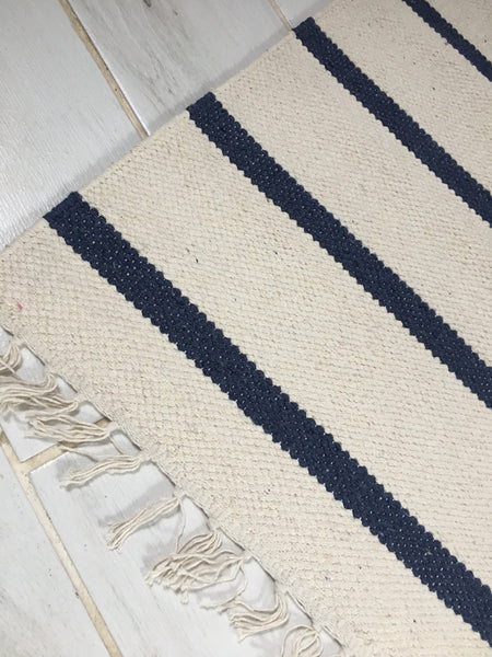 YSTAD Pure Cotton Rug Navy/Natural 6 sizes