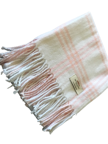 WOOL COMPANY Brushed Cotton Check Baby Blanket Blue or Pink