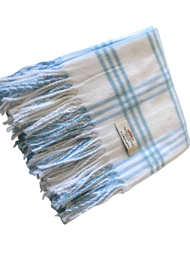 WOOL COMPANY Brushed Cotton Check Baby Blanket Blue or Pink