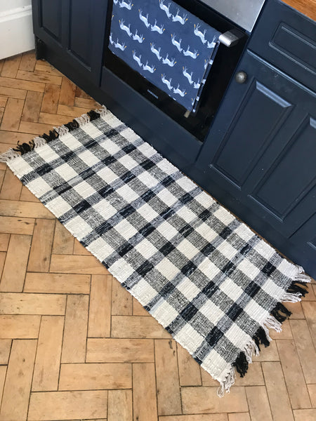 RUTIG Swedish Design Black & White Handwoven Cotton Rug 6 sizes SPECIAL PRICE!