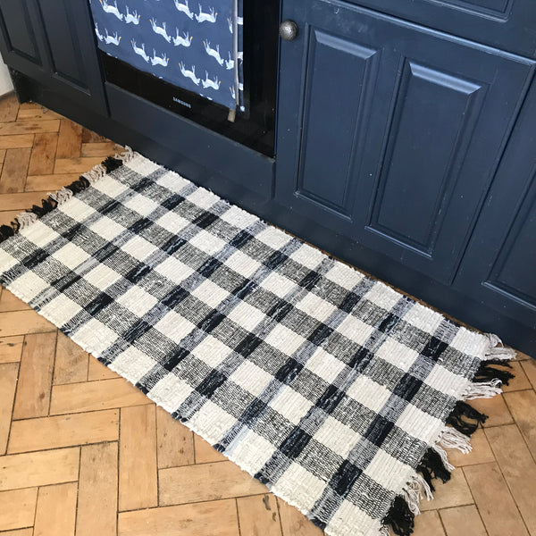 RUTIG Swedish Design Black & White Handwoven Cotton Rug 6 sizes SPECIAL PRICE!