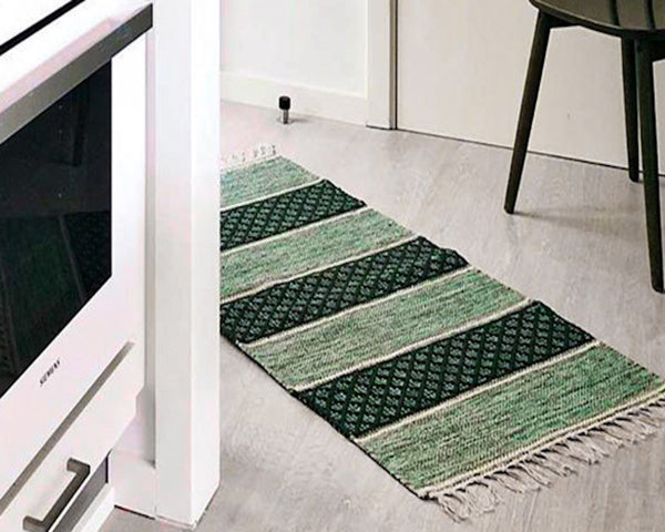 BIRGIT Green Swedish trasmatta coton rug 6 sizes