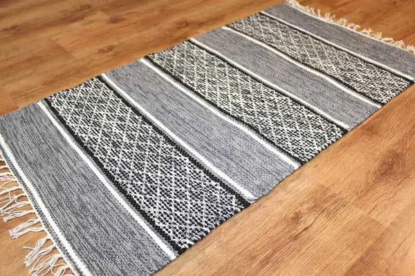 BIRGIT Swedish Design Trasmatta Rug in Grey/White/Black 6 sizes