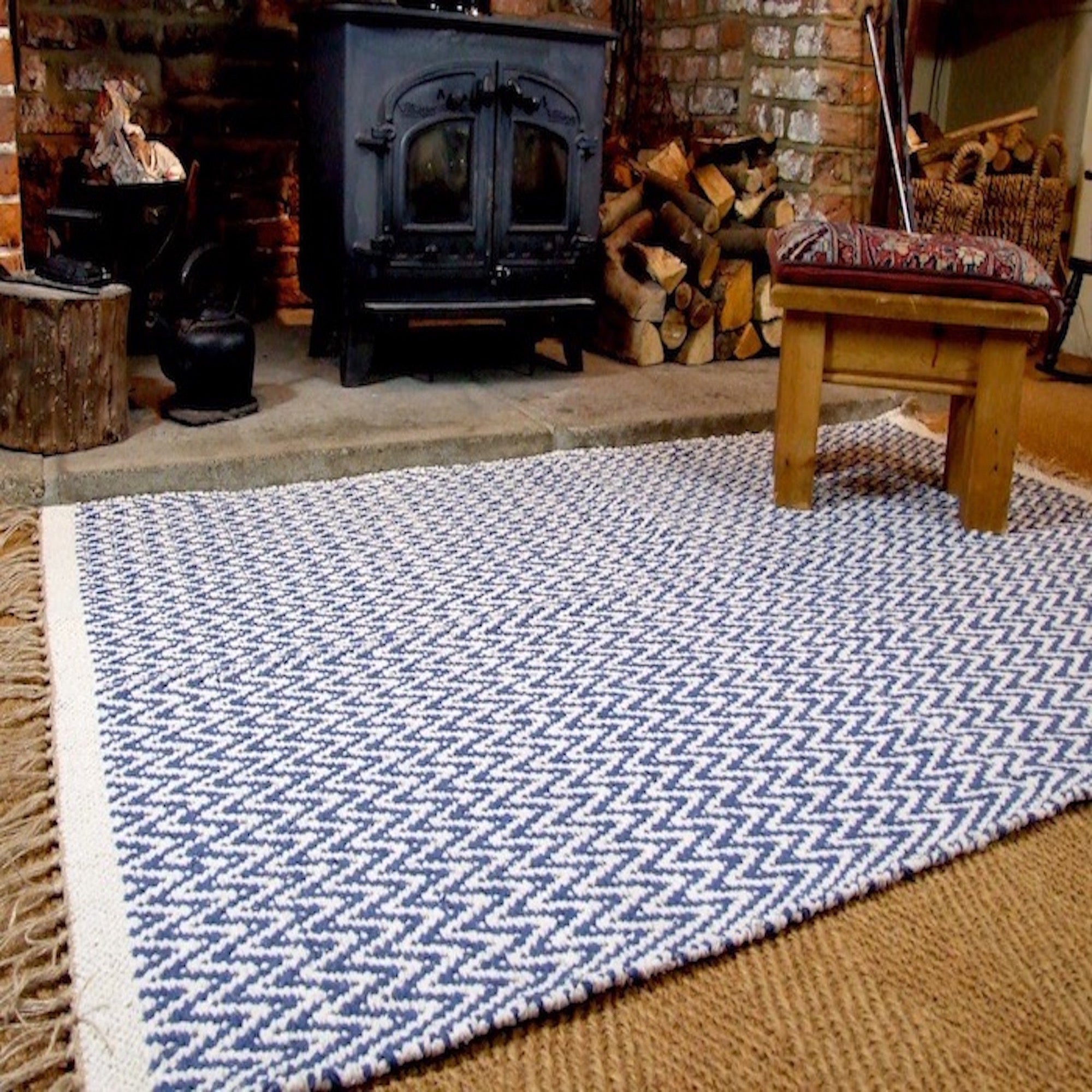 GOSIG Denim Blue/Offwhite Recycled Cotton Area Rug 120 x 180 cm.