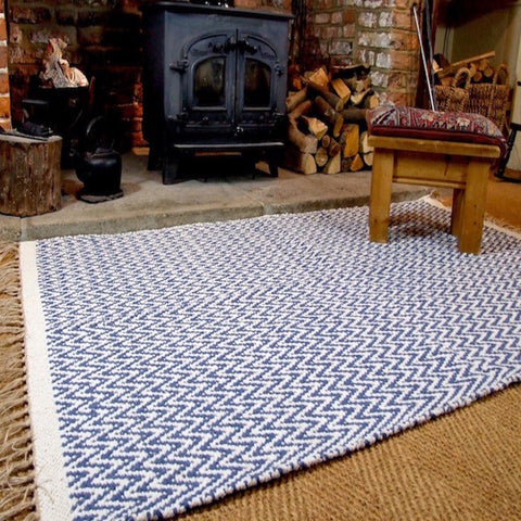 GOSIG Denim Blue Recycled Cotton Rug Chevron Design
