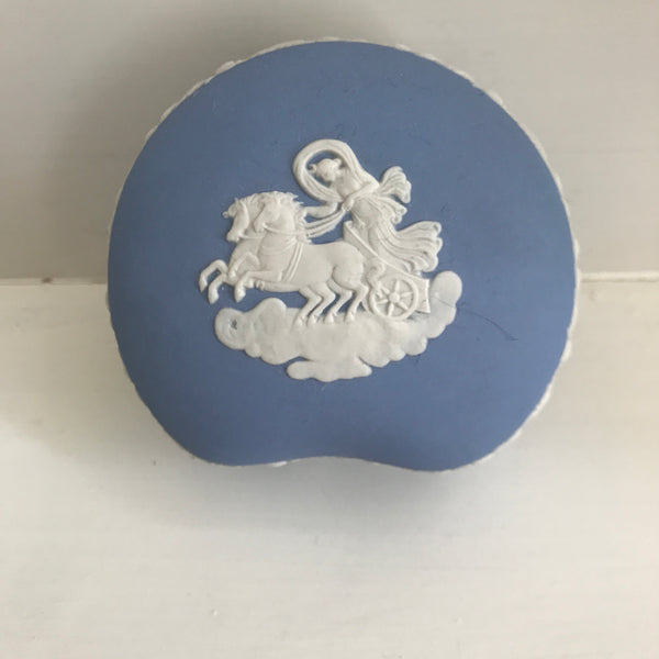 Vintage Wedgewood Blue Jasperware Kidney Shaped Trinket Box Pegasus Chariot