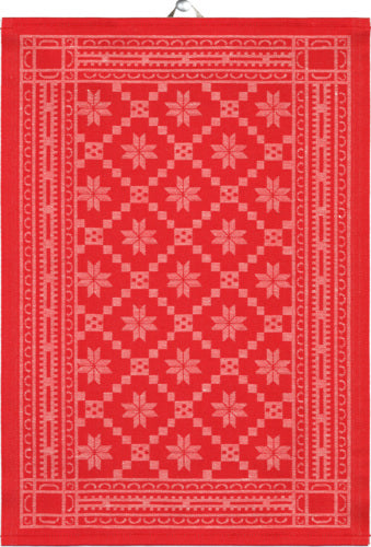 EKELUND "Åtterbladrose Red" Organic Cotton/Linen decorative hand towel 35 x 50 cm.