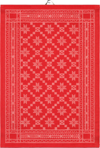 EKELUND "Åtterbladrose Red" Organic Cotton/Linen decorative hand towel 35 x 50 cm.