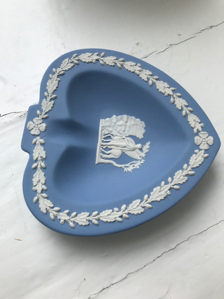 Vintage Wedgewood Blue Jasperware Heart Shaped Trinket Tray Excellent Condition