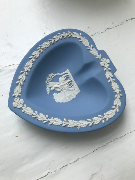 Vintage Wedgewood Blue Jasperware Heart Shaped Trinket Tray Excellent Condition