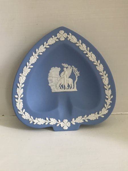 Vintage Wedgewood Blue Jasperware Heart Shaped Trinket Tray Excellent Condition