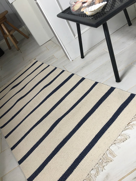 YSTAD Pure Cotton Rug Navy/Natural 5 sizes