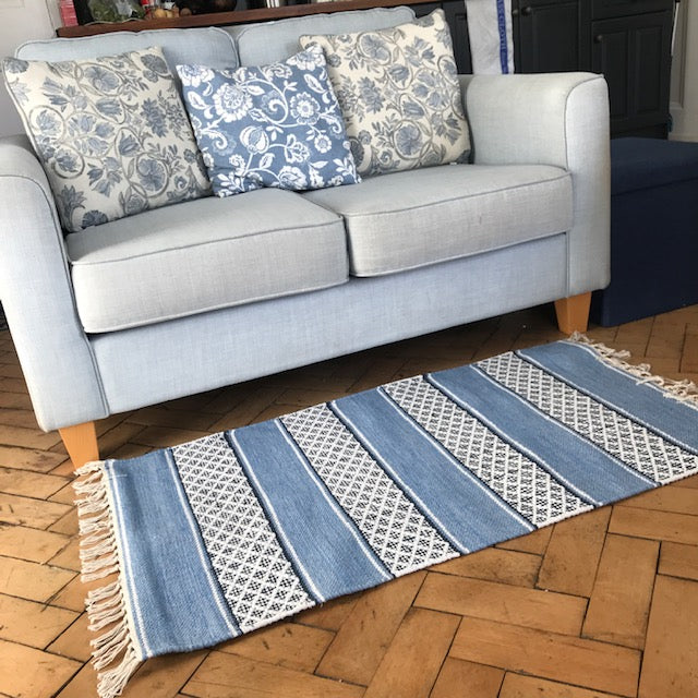 BIRGIT LIGHT BLUE Swedish Cotton Trasmatta Rug 60 x 110 cm 1 only