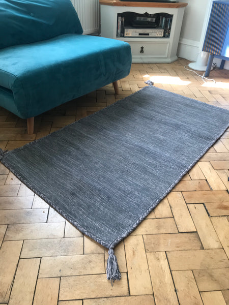 ULLA 80% Wool/20% Cotton Handwoven Rug Medium Grey 4 sizes