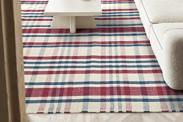RUTIG Red/white/blue check handwoven rag rug 2 sizes NEW!