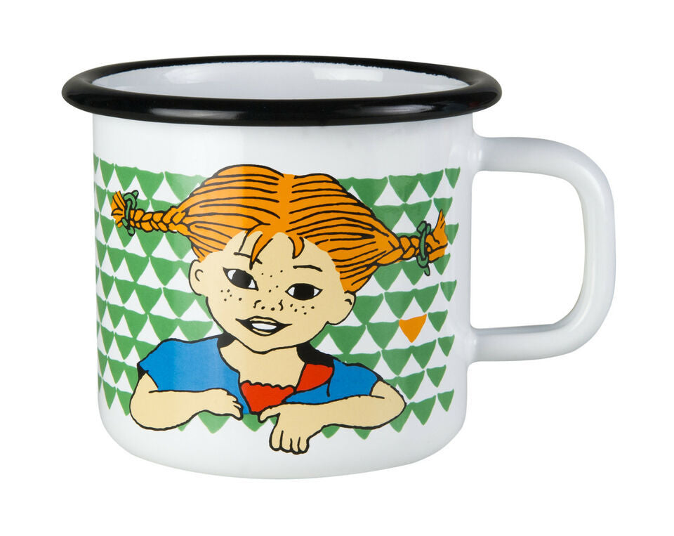 MUURLA Steel Enamel cup "Here comes Pippi" 2.5 dl 2 only!